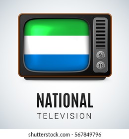 Vintage TV and Flag of Sierra Leone as Symbol National Television. Button with flag colors