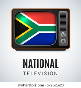 Vintage TV and Flag of South Africa as Symbol National Television. Tele Receiver with flag design