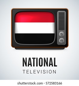 Vintage TV and Flag of Yemen as Symbol National Television. Tele Receiver with Yemeni flag