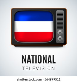 Vintage TV and Flag of Yugoslavia as Symbol National Television. Button with Yugoslavian flag