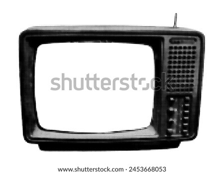 Vintage TV halftone collage element with retro dotted texture. Cut out from magazine old television with transparent display for copy space. Vector illustration isolated on transparent background