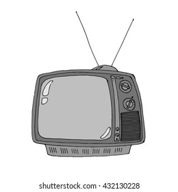 Vintage TV. Hand drawn vector stock illustration
