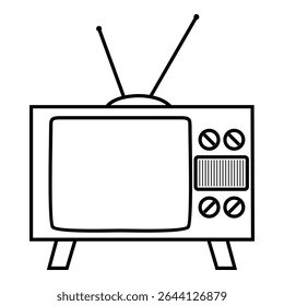 Vintage Ícone de TV com Quatro botões de televisão retro com duas antenas, tela grande, grade de alto-falante, representando a tecnologia de mídia clássica.