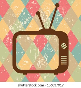 vintage tv icon on retro background