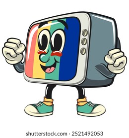 vintage tv monitor cartoon character mascot retro vector design healthy and strong champion, work of hand drawn