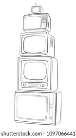 vintage TV monitor set. retro equipment vector drawing illustration