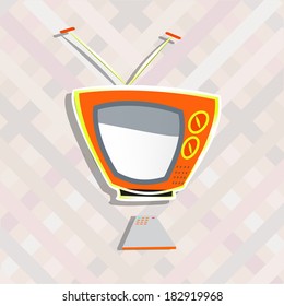 vintage tv orange, yellow and antenna with its remote control
