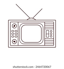 Vintage TV pop in line art style. Old tube television. Vector illustration isolated on a white background.