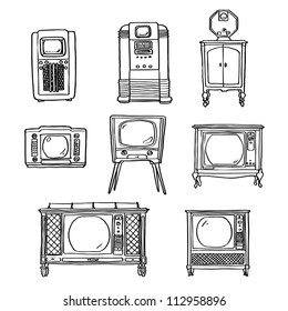 Vintage tv set. Hand drawn illustration. Vector. doodle