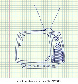 Vintage TV set. Hand drawn vector stock illustration