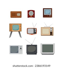 Vintage TV set illustration flat vector isolated on white background. Element for history of TV concept and World television day