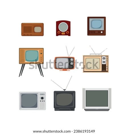 Vintage TV set illustration flat vector isolated on white background. Element for history of TV concept and World television day