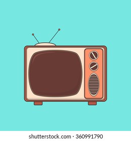 Vintage TV set isolated. Vector lineart color illustration