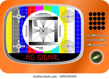 Vintage TV Set With Test Pattern And Caption No Signal, Offline, Disturbance,error Sign,vector,