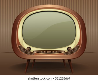 Vintage TV. Vintage Television In The Style Of The 50s - 60s. Old TV. Vector Retro TV On A Vintage Background.