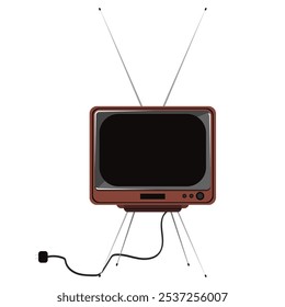 Vintage TV modelo design fundo branco isolado. TV retro vetorial nas pernas com antena. Ilustração vetorial para design de televisão retro 50s, 60s, 70s.  