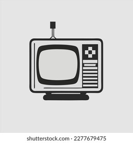 diseño vectorial vintage de tv sobre fondo gris. Icono de Silhouette tv. Ilustración vectorial plana.
