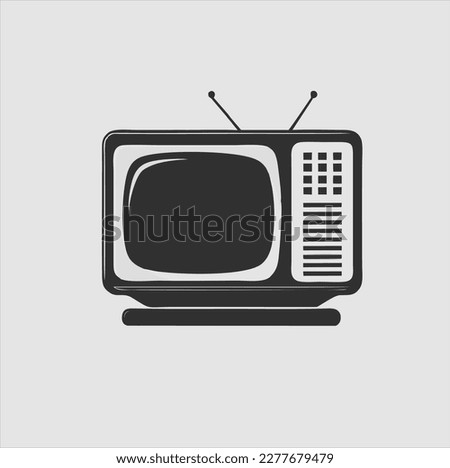 vintage tv vector design on gray background. Silhouette tv icon. Flat vector illustration.