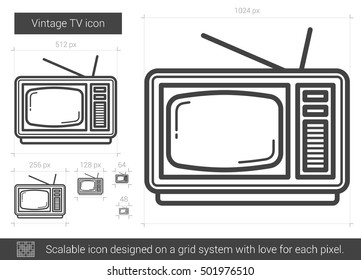 Vintage TV vector line icon isolated on white background. Vintage TV line icon for infographic, website or app. Scalable icon designed on a grid system.