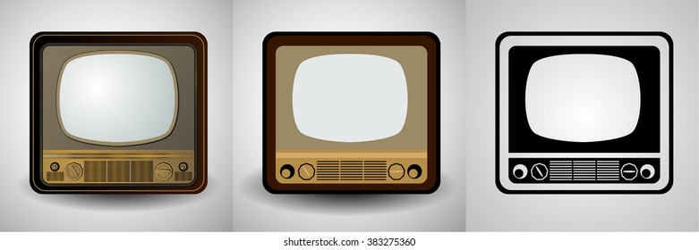 Vintage TV vector set: realistic, flat, black