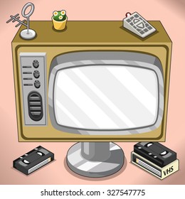 Vintage TV with VHS cassettes (empty space for your text)