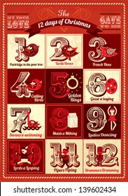 Vintage Twelve Days Of Christmas Calendar Template Vector/illustration Advent Calendar