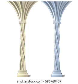 Vintage twisted columns isolated on a white background. Cartoon vector close-up illustration.