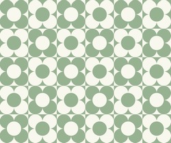Vintage Two Colored Seamless Pattern. Grid Arrangement, Geometric Stylized Flowers, Squares And Circles, 60s, 70s. Surface Design, Fabric, Paper, Stationery, Card, Banner, Textile