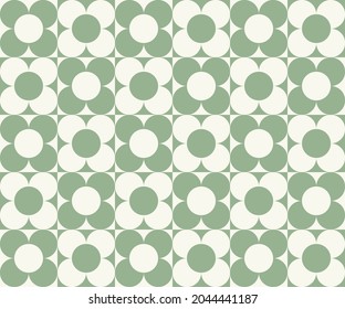 vintage two colored seamless pattern. grid arrangement, geometric stylized flowers, squares and circles, 60s, 70s. surface design, fabric, paper, stationery, card, banner, textile
