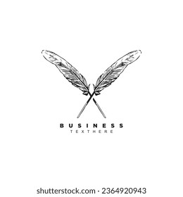 Vintage two feather pen logo design. Quill logo for your brand or business