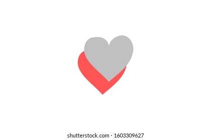 Vintage two hearts icon represent heart icon romance love. There are two hearts with different color. One heart with grey colour and the other one is in red. Background of those hearts is white color.