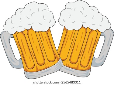 Vintage Two Toasting Beer Glasses Vector