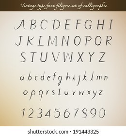 Vintage type font filigree set of calligraphic style Vector Illustration