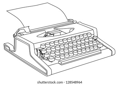 Vintage type writer with paper sheet vector isolated on white background. Typing machine vector illustration isolated.