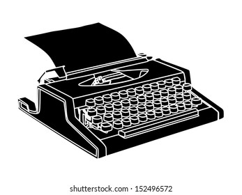 Vintage type writer with paper sheet vector isolated on white background. Typing machine vector illustration isolated.