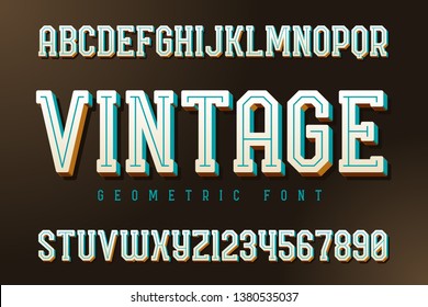 Vintage typeface with extruded 3d effect. Set of letters and numbers.
