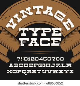 Vintage typeface. Retro distressed alphabet vector font. Slab serif letters and numbers. Vintage vector font for labels, headlines, posters etc.