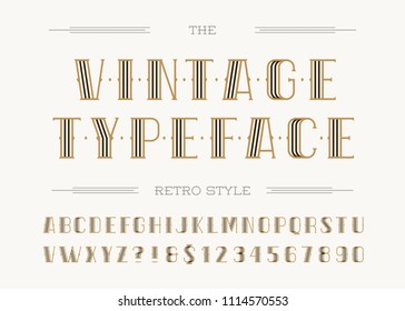 Vintage typeface retro line style. Modern alphabet trendy typography sans serif style for party poster, printing on fabric, t shirt, promotion, decoration, stamp, label. Cool bold font. 10 eps