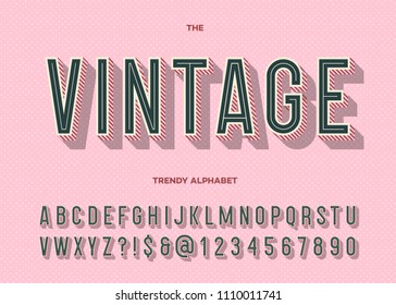 Vintage typeface. Retro modern alphabet trendy typography sans serif style for party poster, printing on fabric, t shirt, promotion, decoration, stamp, label. Cool bold 3d font. Vector 10 eps