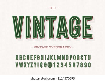Vintage typeface trendy typography. Retro modern alphabet sans serif style for party poster, printing on fabric, t shirt, promotion, decoration, stamp, label. Cool bold 3d font. Vector 10 eps