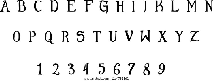 Vintage typewriter alphabet. Gothic vector font