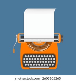 Vintage typewriter with blank sheet of paper. Isolated on a colored background. Vector illustration