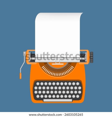 Vintage typewriter with blank sheet of paper. Isolated on a colored background. Vector illustration