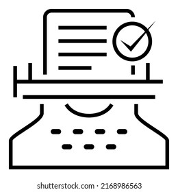 Vintage Typewriter flat icon vector design symbol illustration with approved tick mark