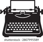 Vintage Typewriter Icon Vector - Classic Black Silhouette for Writing and Journalism

