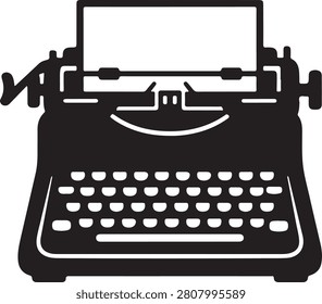 Vintage Typewriter Icon Vector - Classic Black Silhouette for Writing and Journalism

