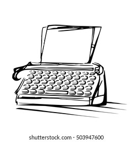 vintage typewriter, ink, vector line