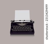 Vintage typewriter with paper on a gray background. Art and creativity concept. Vector illustration design