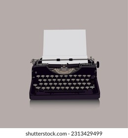 Vintage typewriter with paper on a gray background. Art and creativity concept. Vector illustration design