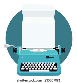 Vintage typewriter with sheet of paper. Flat vector illustration.